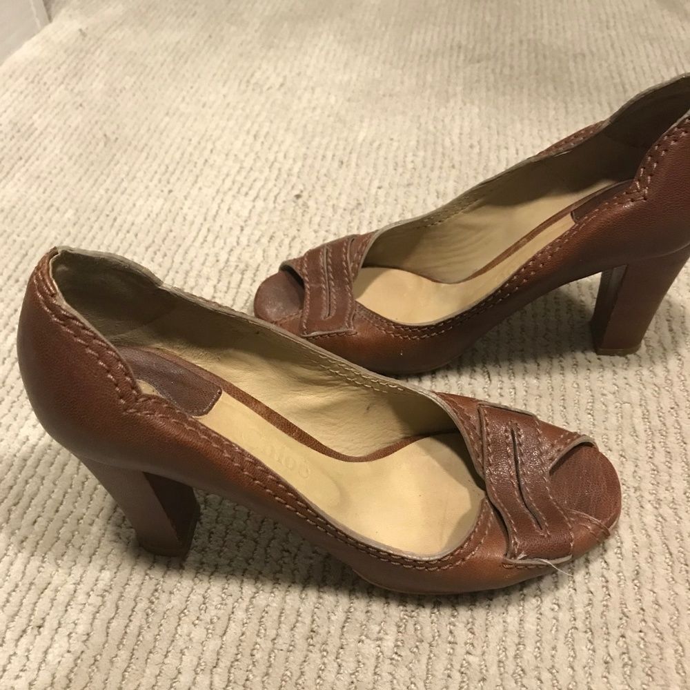 Chloe ~ 3 inch brown open toe leather heels